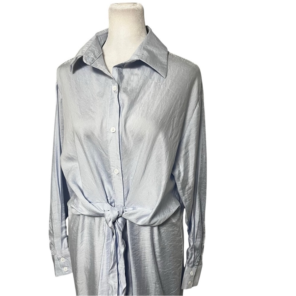 AEOM Vici Blue Sun Valley Tie Front Maxi Shirt Dress NWT Small - Picture 7 of 13
